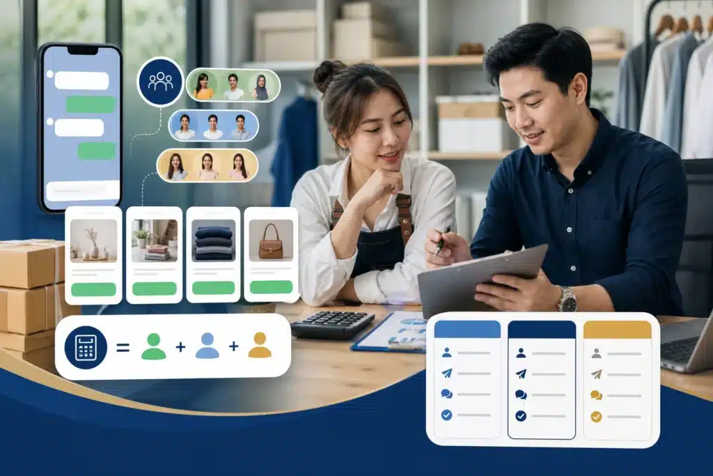 เจ้าของธุรกิจและที่ปรึกษากำลังคำนวณโควตาข้อความ LINE OA และเปรียบเทียบแพ็กเกจ